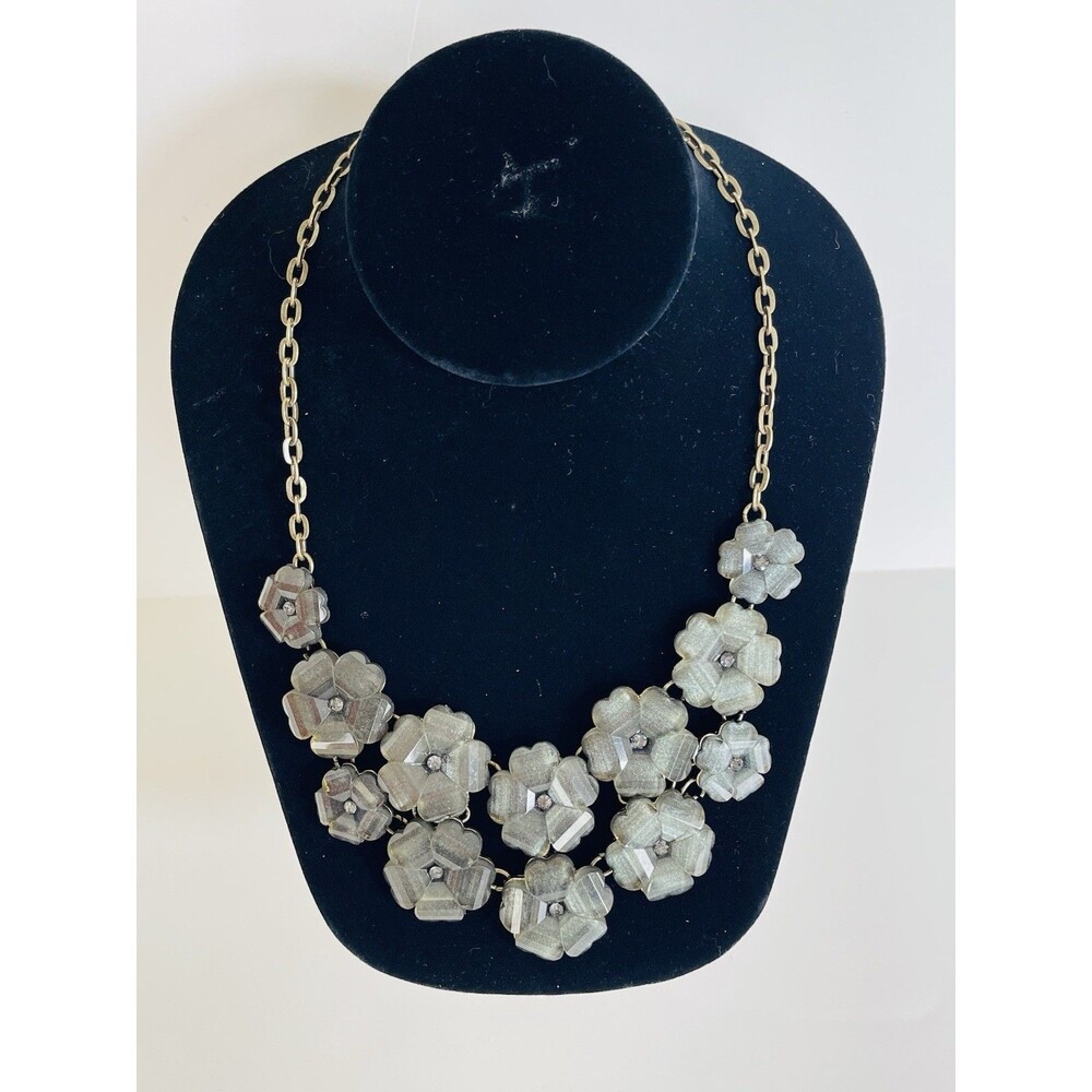 Joan Rivers “Glowing” Charcoal Floral Lucite Bib Necklace Vintage Style